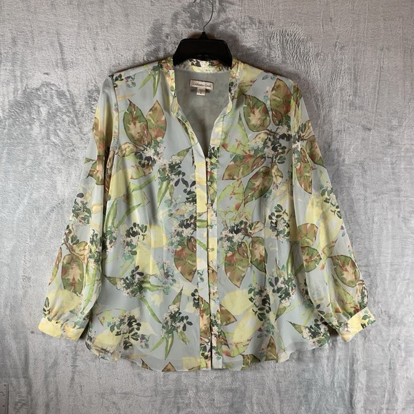 Coldwater Creek Women's Blouse Plus‎ 1X 18 Button Up Floral Sheer Long Sleeves - Picture 1 of 9